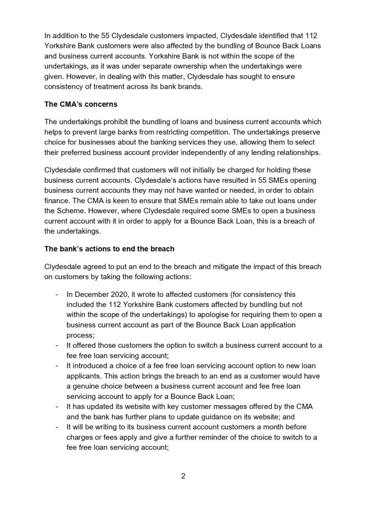 CMA Slap Down Clydesdale and Yorkshire Bank for Forcing Their Business