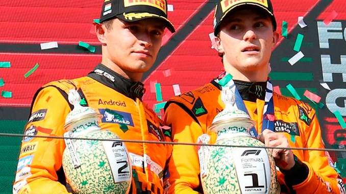 Lando Norris and Oscar Piastri on podium at the Hungarian Grand Prix 2024