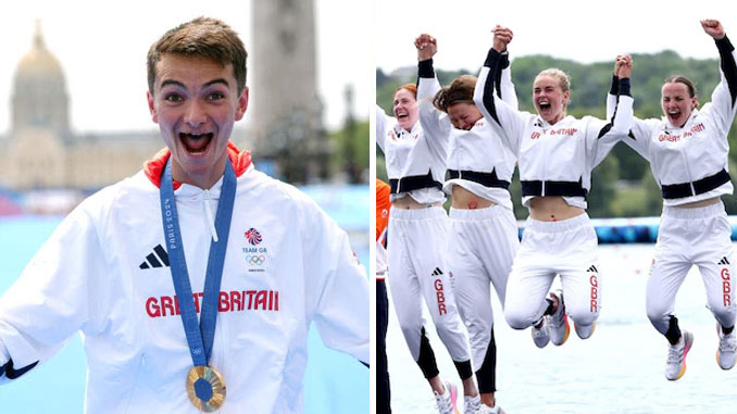 Alex Yee (Men's Triathlon) and The Women's Quadruple Sculls Crew (Lauren Henry, Hannah Scott, Lola Anderson, and Georgie Brayshaw) win Gold for Team GB at Paris 2024