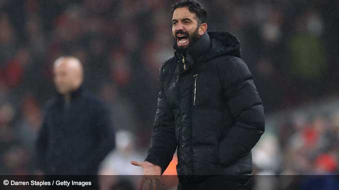 Ruben Amorim shows his frustration during Manchester United's draw with Liverpool in the Premier League 2024 season