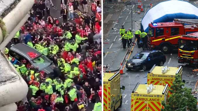 Car drives through people at Liverpool FC victory parade