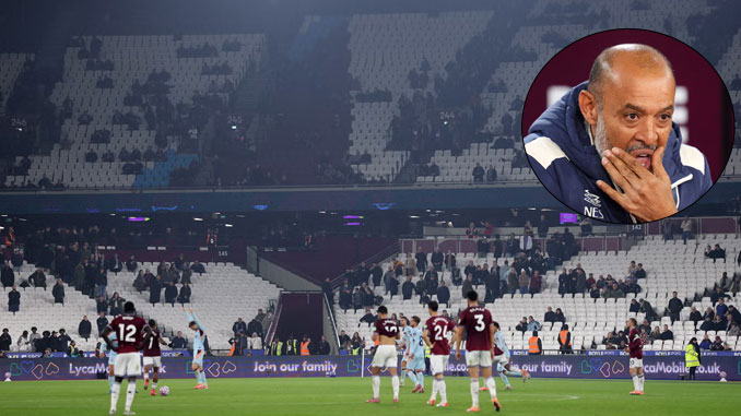 West Ham fans stage boycott as Nuno Espírito Santo side loses to Brentford in Premier League 2025 season
